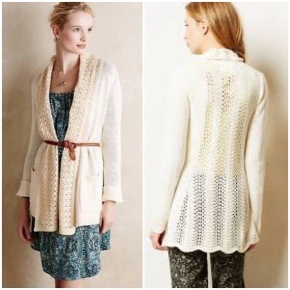 Anthropologie Angel of the North White Cream Open Knit Duster Cardigan Sweater